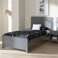 Baxton Studio HT1702-Grey-Twin Catalina Modern Classic Mission Style Grey-Finished Wood Twin Platform Bed